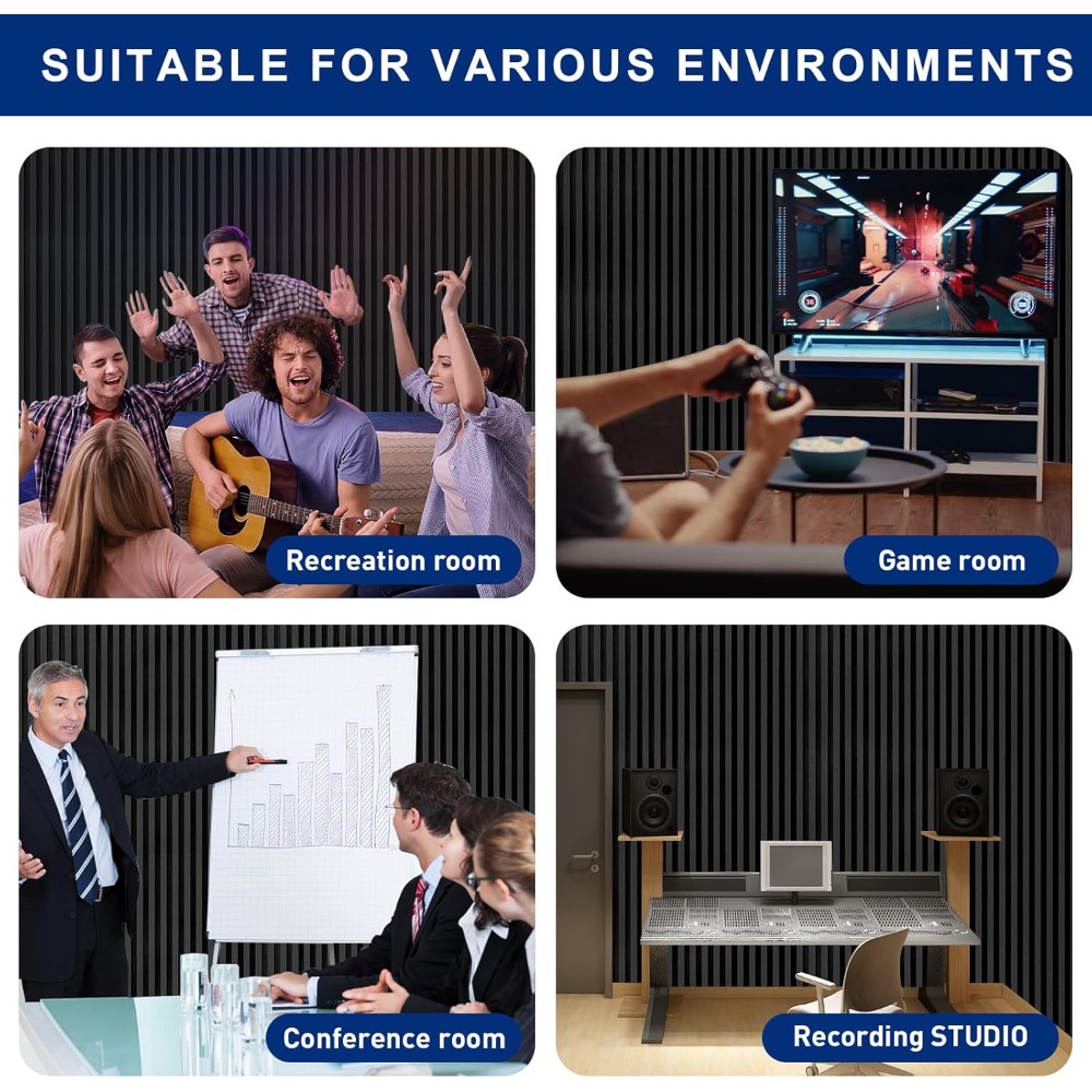 Acoustic Foam Panels, 48 x 24 x 2 inches, 4 Pack Soundproof Foam Wall Panels High Density Noise Canceling Studio for Echo Absorp