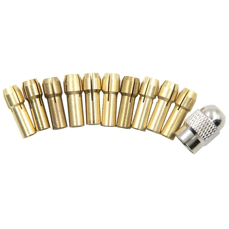 11pc Messing futter Silber mutter elektrische Schleif bohrmaschine Klemme Mini-Bohrer Spannfutter Elektrowerkzeug-Zubehör-Set