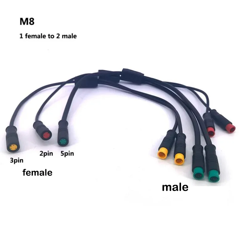 M8 Julet impermeable 1 macho a 2 hembra 2/3/4/5/6 pin Ebike DC divisor sensor conector Cable bicicleta eléctrica junta a tope enchufe