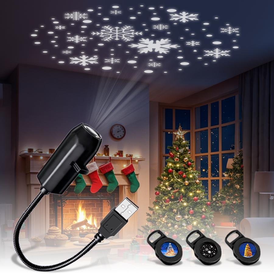 USB Projector Night Light LED Christmas Halloween Moon Lamp Holiday Ornaments For Ceiling Wall Atmosphere Mood Light Room Decor
