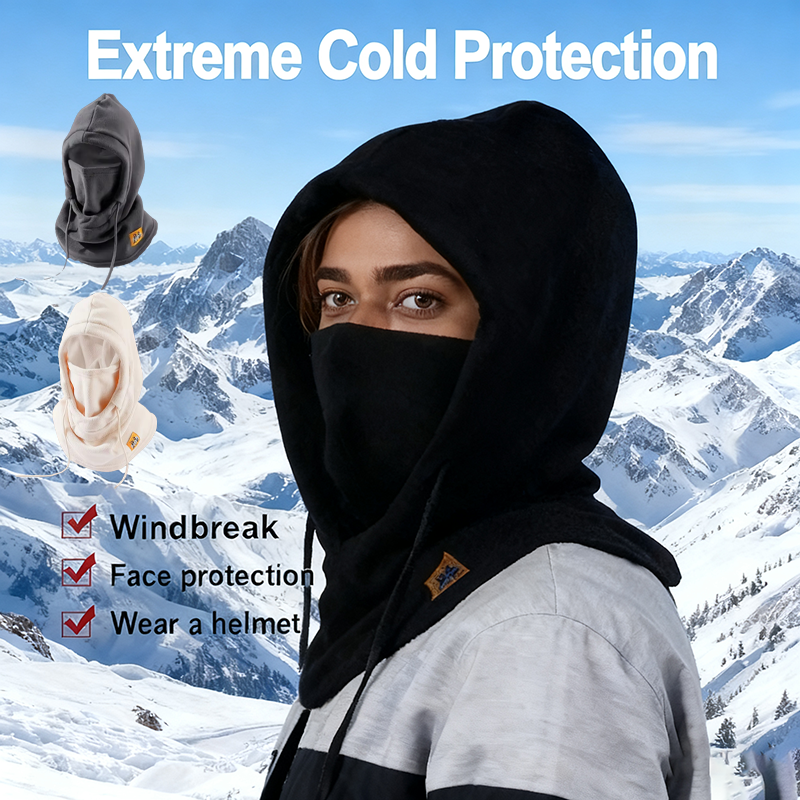 Winter Warm Neck Cover Integrated Knitted Face Mask for Unisex Drawstring Windproof Hat Outdoor Ski and Motorcycle Riding Hat