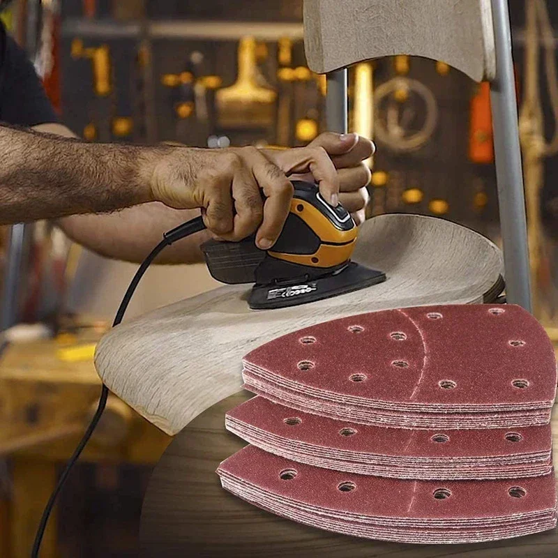 연마용 삼각 사포 멀티 샌더 샌딩 시트, 알루미늄 산화물 후크 루프 연마 도구, 11 홀, 60-2000 그릿, 50 개