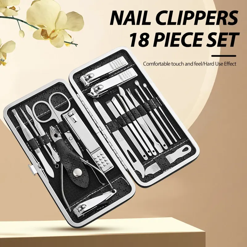 Nail art Juego de 19 piezas de herramientas de belleza, manicura casera, recorte de pies, alicates de pico de águila, kit de cuidado, cuchillo para uñas, juego de cortaúñas