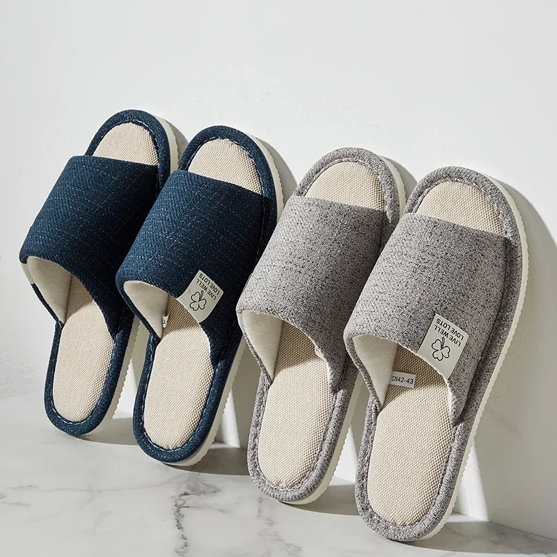 NEU Home Leinen Unisex Frühling und Herbst Bequeme, atmungsaktive Hausschuhe mit offener Zehenpartie