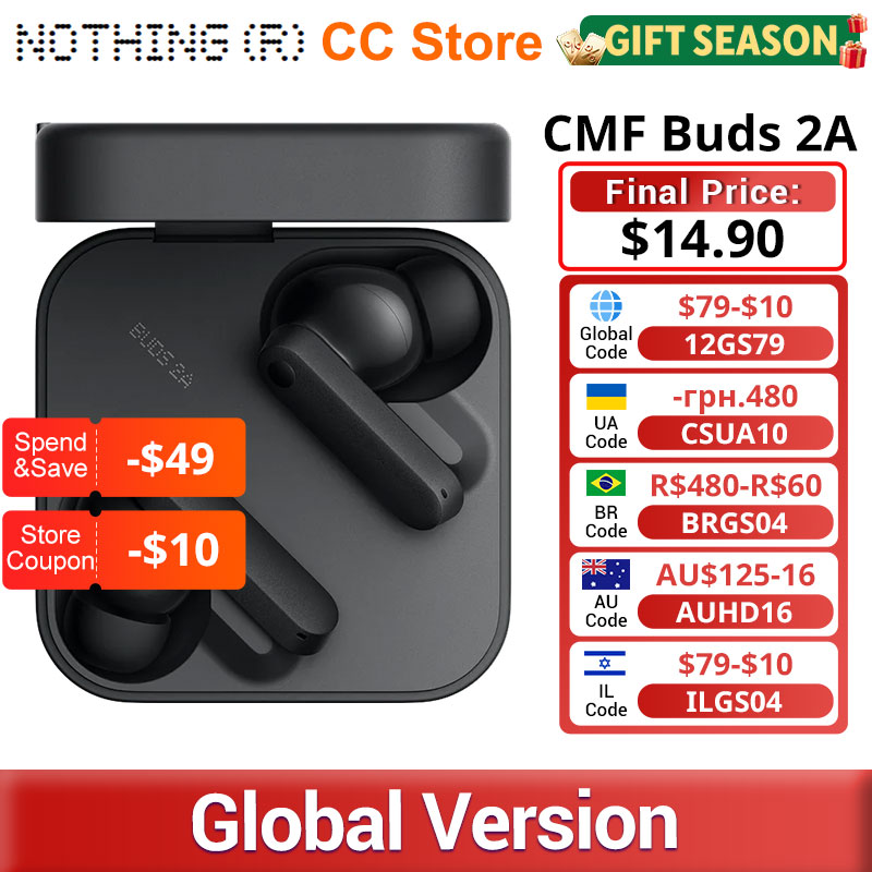 CMF от Nothing Buds 2A Глобальная версия 12,4 мм Драйвер 42 дБ ANC 4HD МикрофоныДлинный срок службы батареи До 31 часов воспроизведения IP54 Bluetooth 5.4