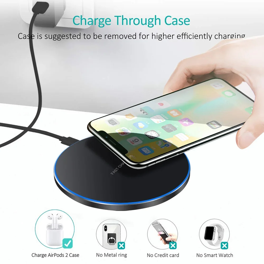 무선 충전기 USB C 고속 충전 패드 스테이션 빠른 충전 QC 3.0 iPhone 14 13 12 11 XS XR X 8 Samsung S22 S21 S20 S9