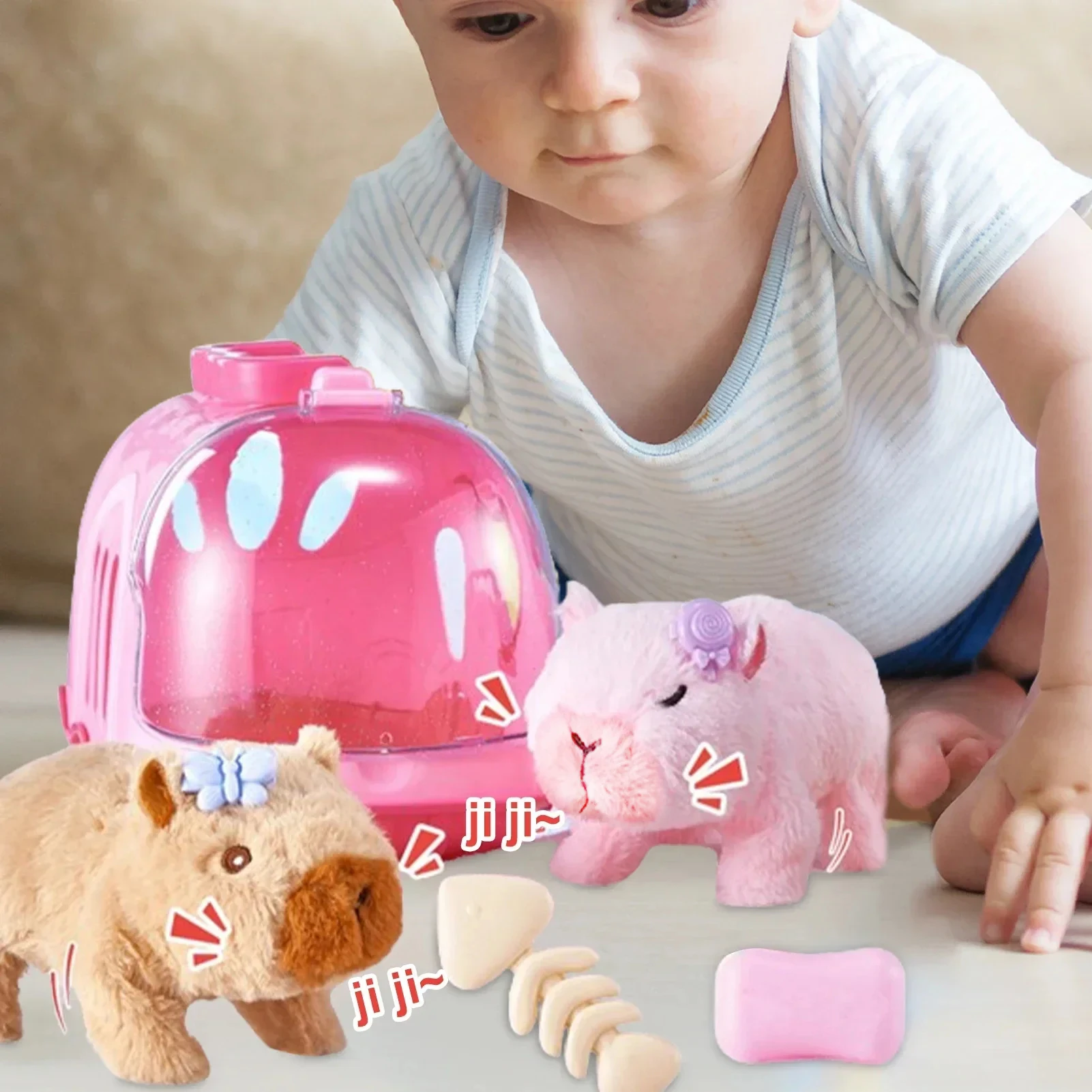Electric Capybara Walking Doll Toy With Sound Children's Electric Plush Dolls Toy Animal Capybara Plush Figure Set Random Color