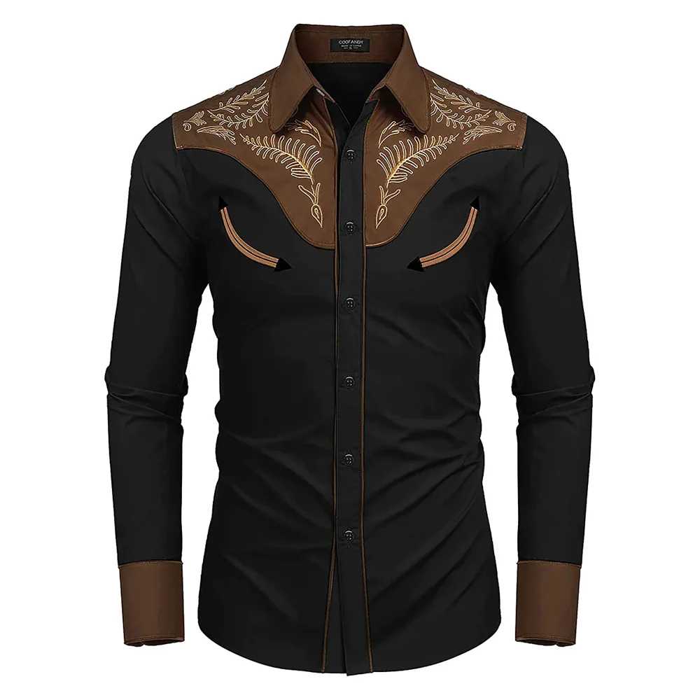 2024 nueva moda masculina occidental impreso de manga larga solapa camisa de un solo pecho Casual Social hombres Club ropa de calle