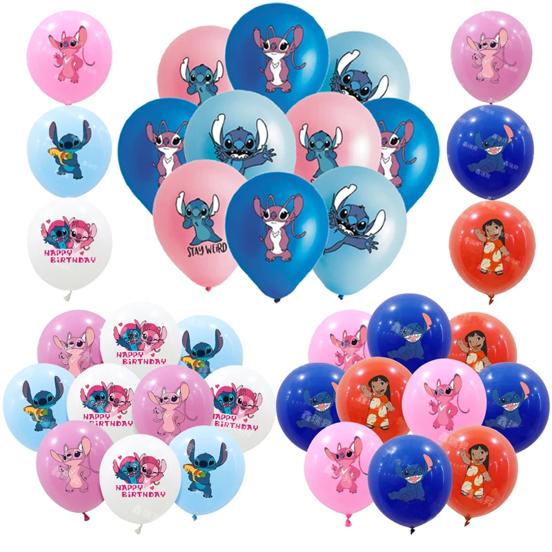 10PCS 12Inch Disney Lilo and Stitch Latex Balloon Set Boy Girl's Birthday Party Baby Shower Party Decorations Kid Toys Supplies