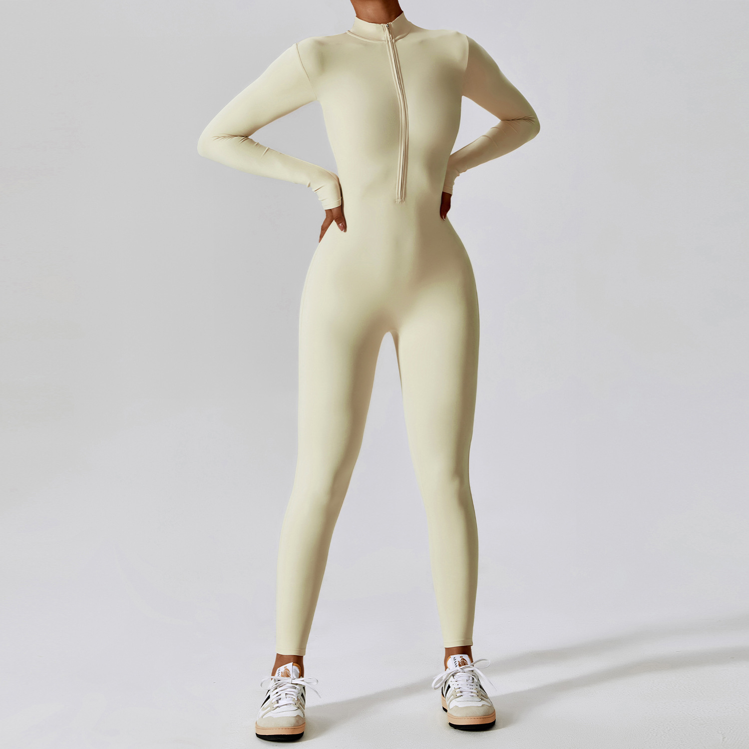 Traje de baño de Yoga de manga larga para mujer, ropa deportiva para gimnasio, monos con cremallera, entrenamiento, Fitness de alta intensidad, prenda ajustada de una pieza