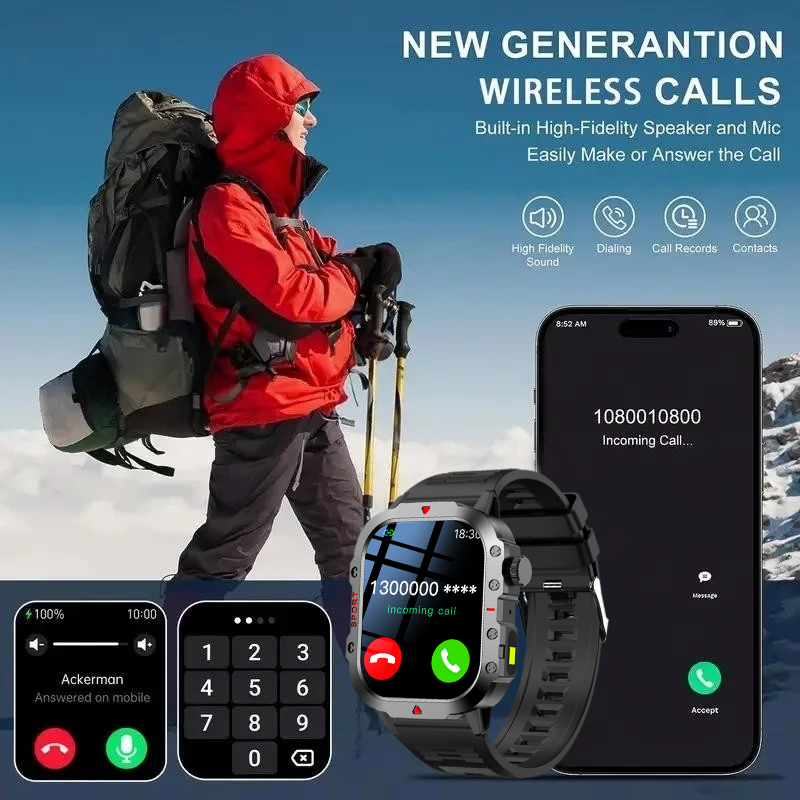 LAXASFIT 2025, robuste Militär-Smartwatch, Herren-Outdoor-Uhr, 2,01 Zoll HD-Touchscreen, Stimme, Bluetooth, Anruf, Smartwatch