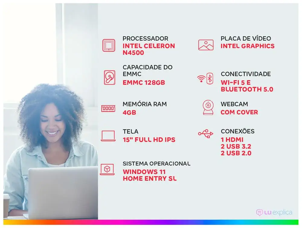 Notebook Positivo Vision C15M Intel Celeron N4500 4GB RAM 128GB eMMC 15" Full HD Windows 11 Intel Graphics 3002996
