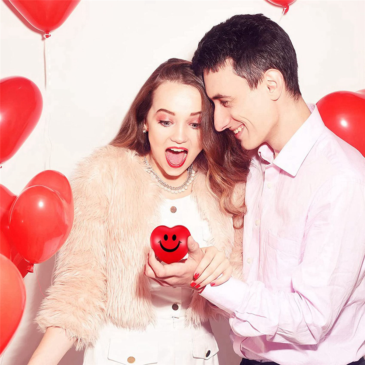 BAAU 24 ชิ้น 2.75 นิ้วลูกความเครียดวันวาเลนไทน์รูปหัวใจ Ball Smile Face โฟมความเครียดบรรเทา Ball