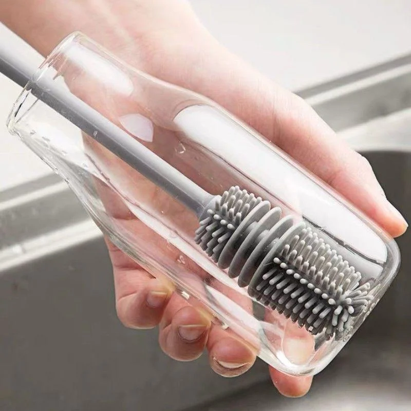 Spazzola per bottiglie di latte in silicone Spazzola per tazze Detergente per vetri Strumento per la pulizia della cucina Manico lungo Spazzola per la pulizia della tazza di vetro per bottiglie di bevande