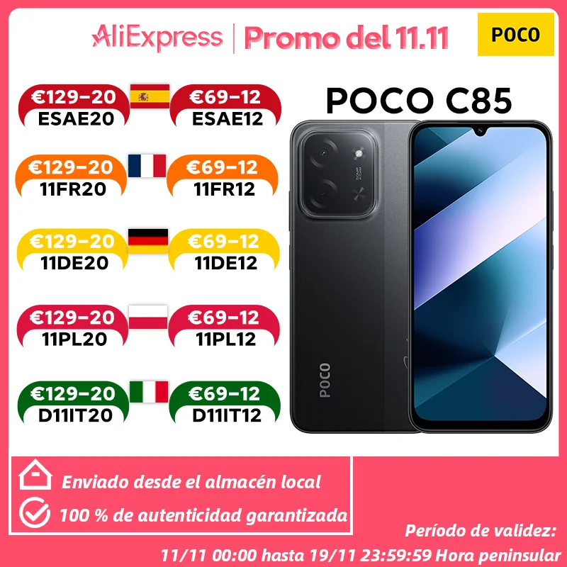 【Estreno mondiale】POCO C85 Versione globale Smartphone 128/256 GB Helio G81-Ultra Batteria da 6000 mAh Display da 6,9" Fotocamera da 50 MP 33 W NFC