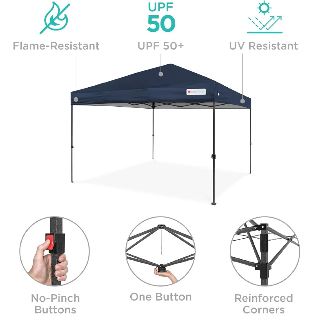 10x10ft 1-Person Setup Pop Up Canopy Tent Instant Portable Shelter w/ 1-Button Push, Case, 4 Weight Bags,Canopy