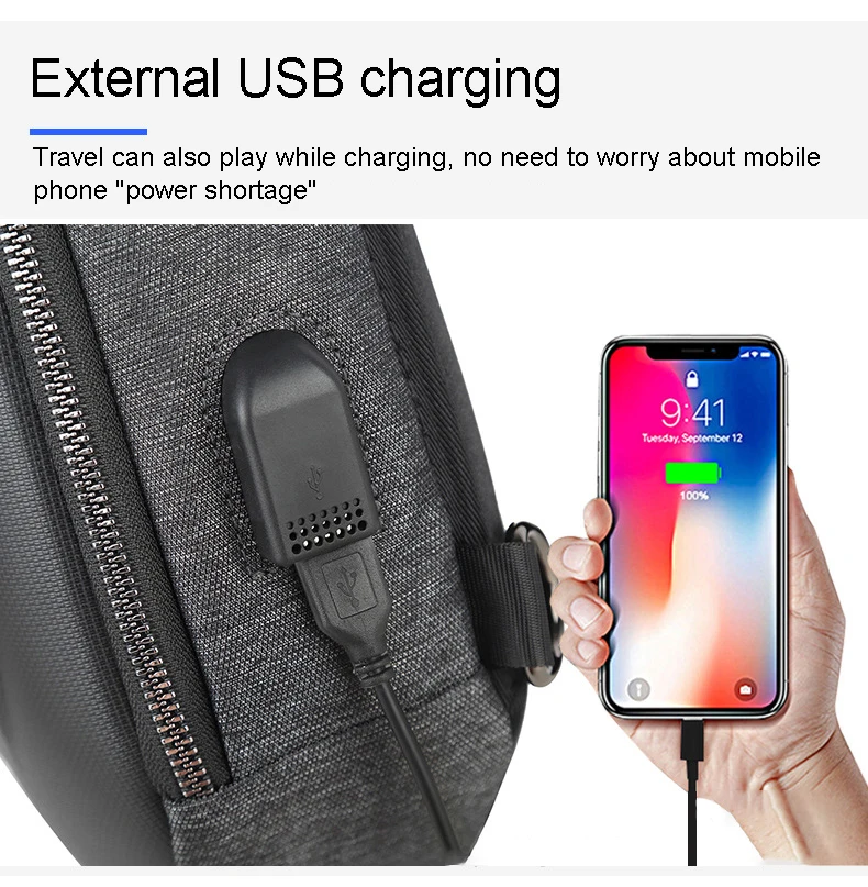 กระเป๋าคาดหน้าอกสําหรับผู้ชายชาร์จ USB แฟชั่นสตรีทสลิงแพ็คกระเป๋าสะพายข้างมอเตอร์ขี่จักรยานกระเป๋าเป้สะพายหลังสําหรับนักศึกษาวิทยาลัย U Nisex