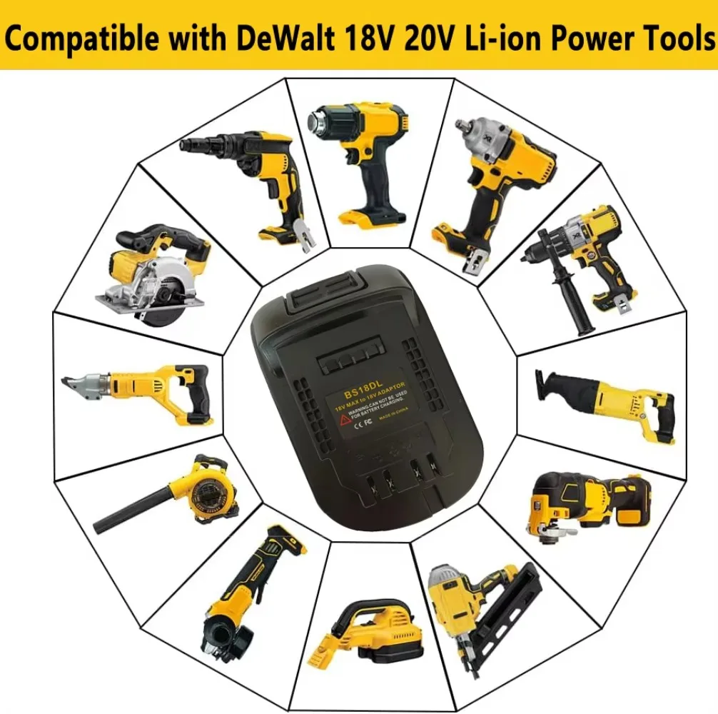 BS18DL Batterieadapter wandelt für Bosch 18 V Lithiumbatterien für Dewalt 18 V/20 V Lithiumbatterie DCB184 DCB181 DCB182 DCB200 um
