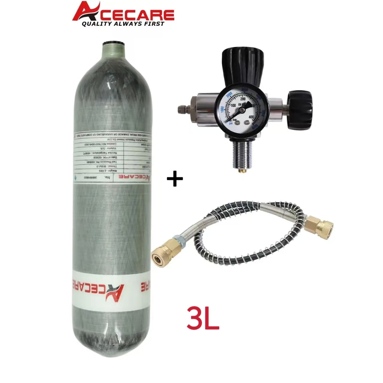 ACECARE 4500Psi 300Bar 3L Carbon Faser Zylinder Hochdruck Lufttank Lade Füllstation Regler Ventil Tauchen