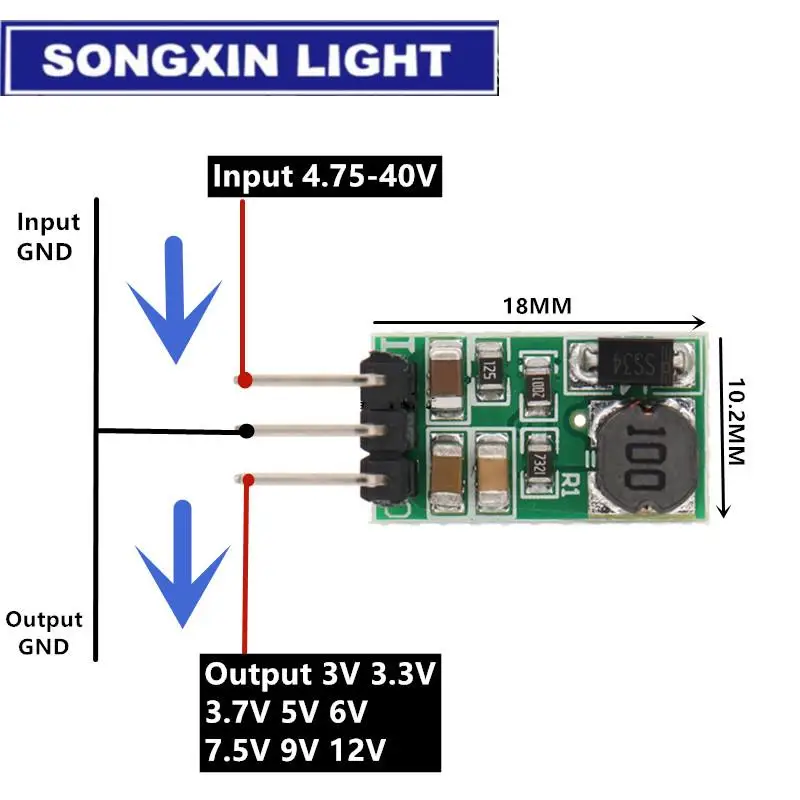 ステップダウンバックコンバーターモジュールボード、dd4012sa、1a、dc 5-40vから3v、3.3v、5v、6v、3.7v、9v、12v、レギュレーター、新しい