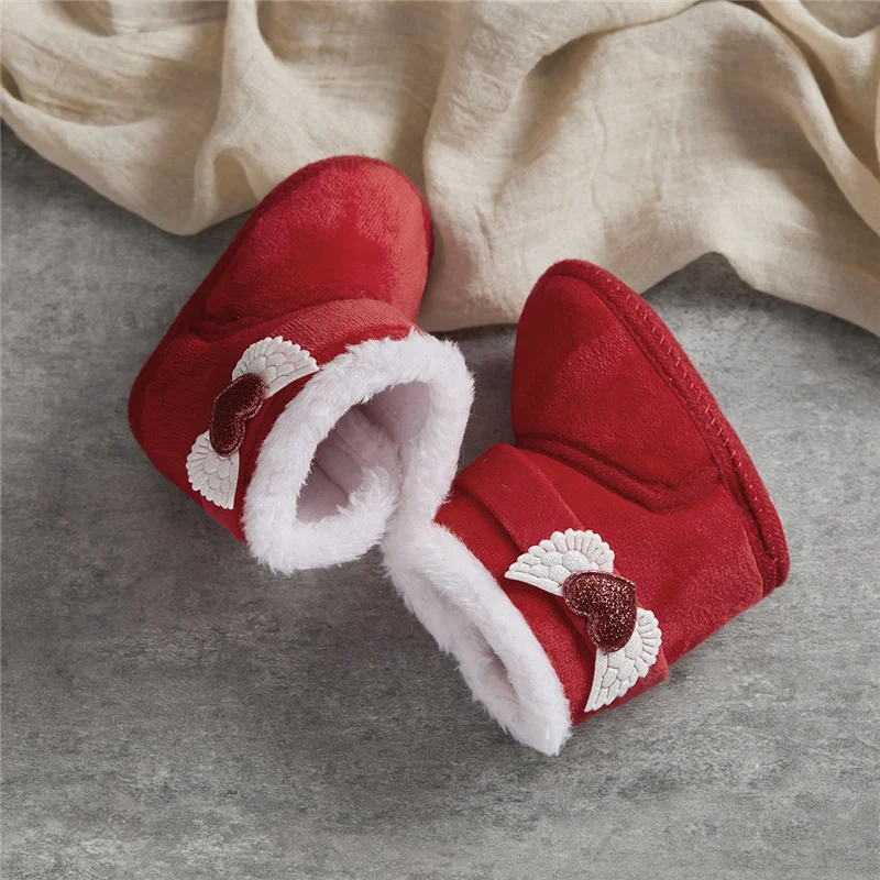 Suefunskry, botas de nieve de invierno para bebé recién nacido, botines de Color contrastante, alas de corazón de felpa cálidas, zapatos para caminar para bebé de 0 a 18M
