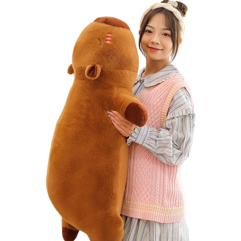 Kawaii capivara brinquedo de pelúcia recheado capibara fofo boneca longo sono macio travesseiro sofá almofada nap brinquedos de dormir para a escola natal
