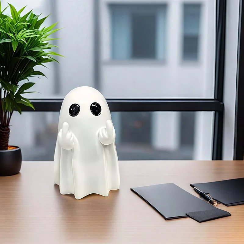 Halloween Middle Finger Cute Ghost Statue Small Scary Ghost Figurines Home Decorations Coffee Table Centerpieces Shelf
