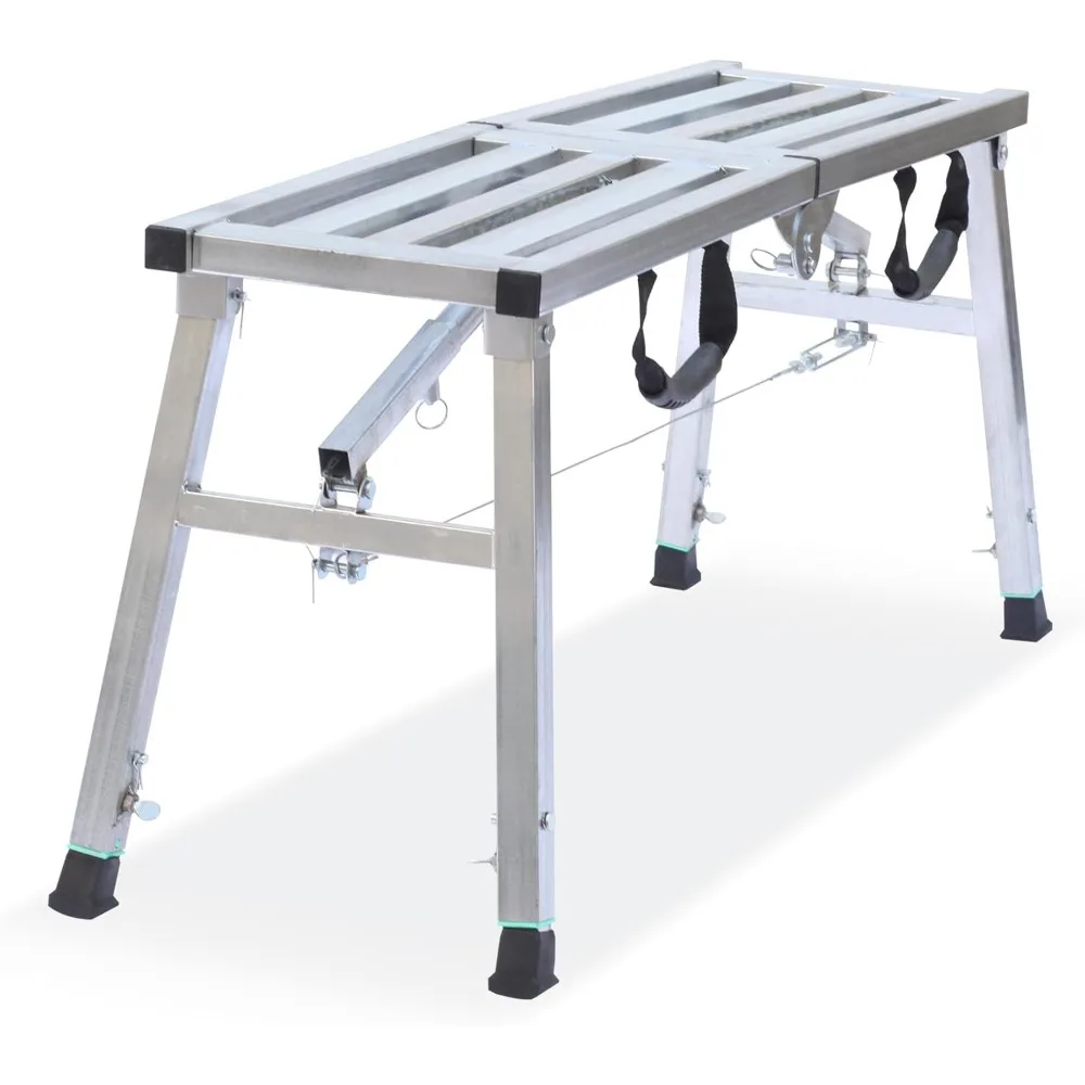 Work Platform Adjustable Height Steel Portable Scaffolding Platform 380 LBS Load Capacity 38''X12 Folding Step Ladder Drywall Pa