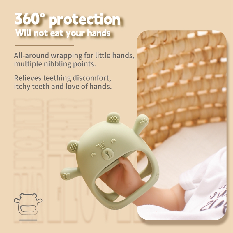Guantes mordedores para bebé, dentición de oso de dibujos animados para niños, cuidado Dental de silicona, encías, mano anticomer Palo Molar Sin BPA Accesorio para bebé