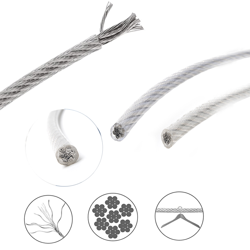 5/10m 7*7 304 cuerda de alambre de acero inoxidable recubierto de PVC cuerda de plástico pegada cuerda enrejado de balcón cable de elevación de lavandería suave