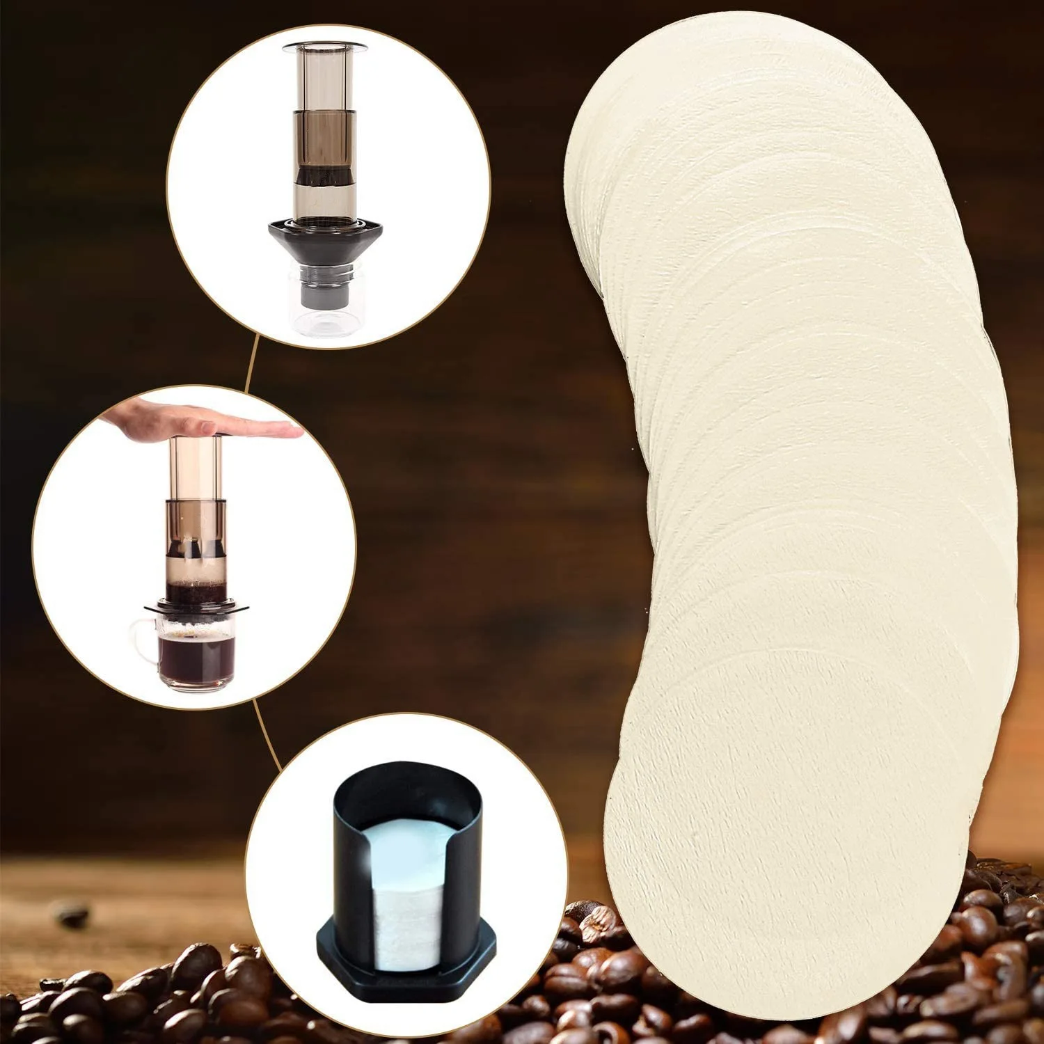 Newest 500 Pcs Replacement Paper Filters Round Coffee Maker Filters Disposable for Aerobie Aeropress Coffee and Espresso Makers