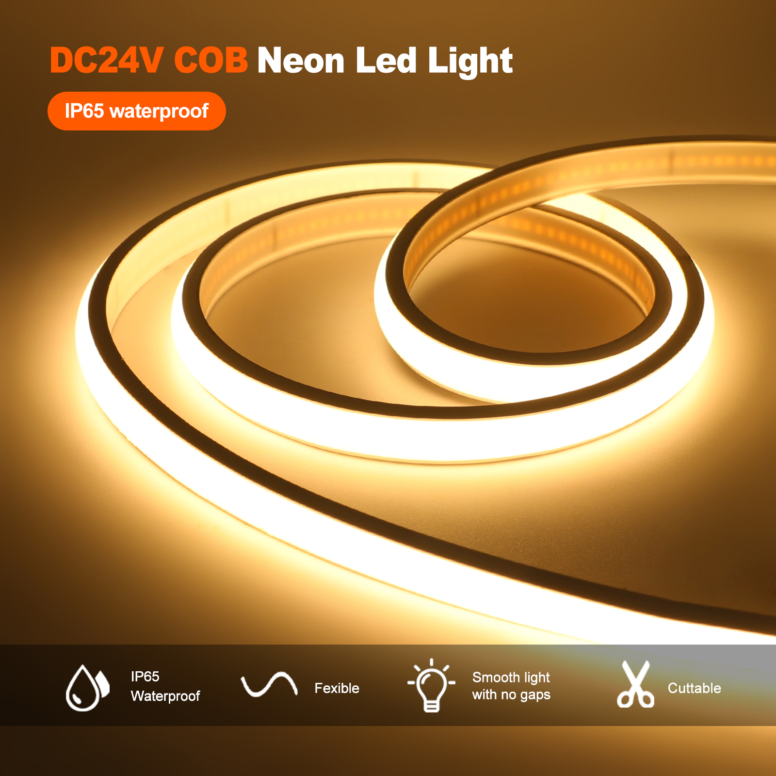 12V 24V 320Leds/M COB Neon Strip Waterproof 3000K 4000K 6000K Home Decor High Brighter Flexible Ribbon Rope LED Light 0.5M-20M