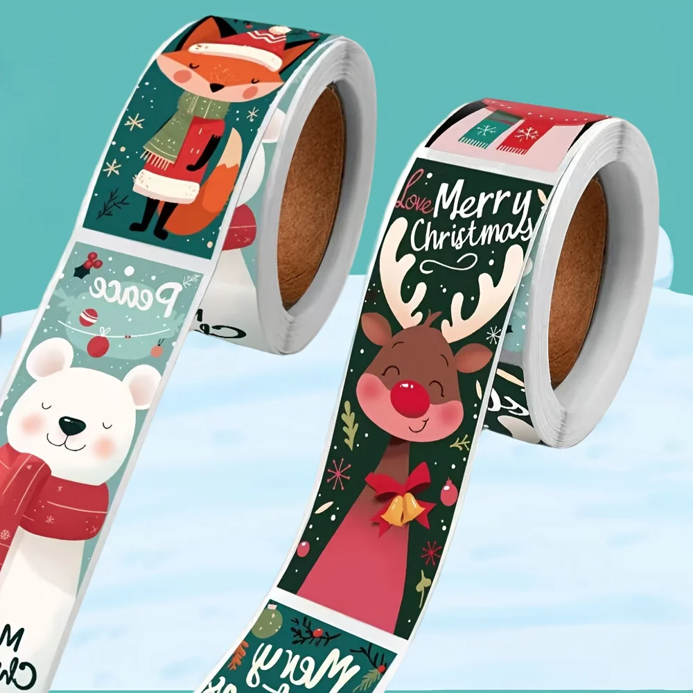 120pcs Christmas Stickers Roll - Cute Santa Polar Bear, Merry Christmas - for Gift Wrapping,  Packaging - Paper-Based