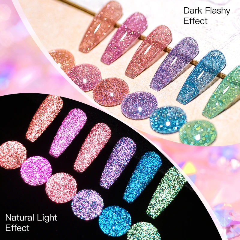 反射グリッターネイルポリッシュ,パープルグリッタージェル,スパンコール,半永久的,UV乾燥,マニキュアデザイン,7.5 ml