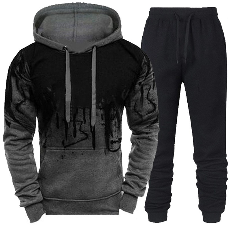Moletom e calças de treino com capuz camuflado masculino, conjunto de 2 peças, roupas de corrida 3D, outono, inverno