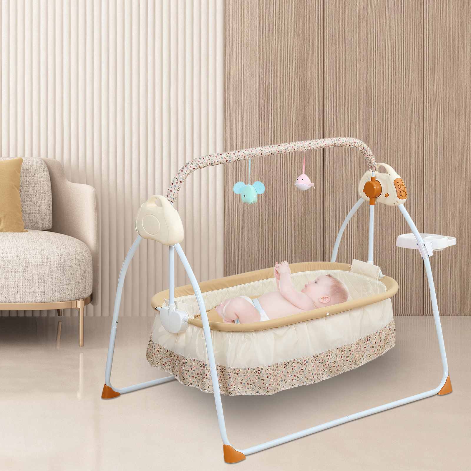 Portable Foldable  Baby Electric Cradle Remote Control Electric Cradle with Feeding Bottle Stand Toy Rack Mosquito Net
