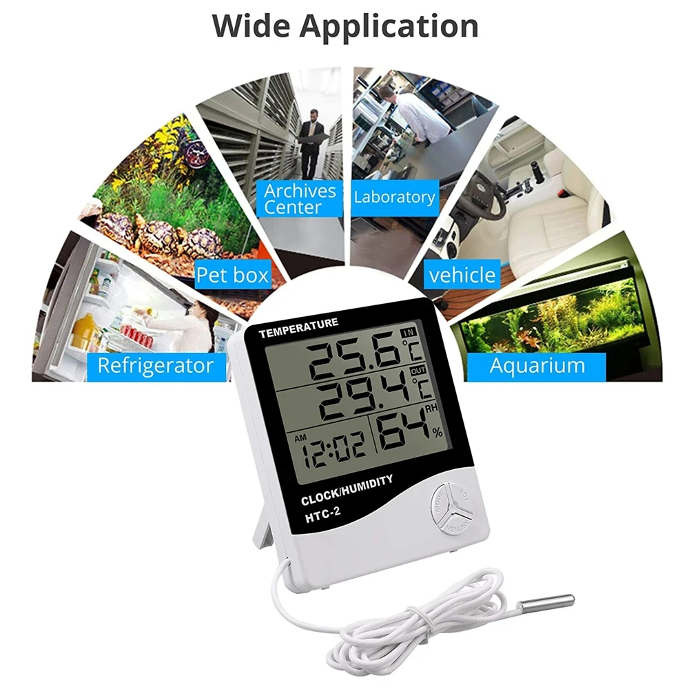 LCD Electronic Digital Temperature Humidity Meter Thermometer Hygrometer Indoor Outdoor Weather Station Clock HTC-1 HTC-2