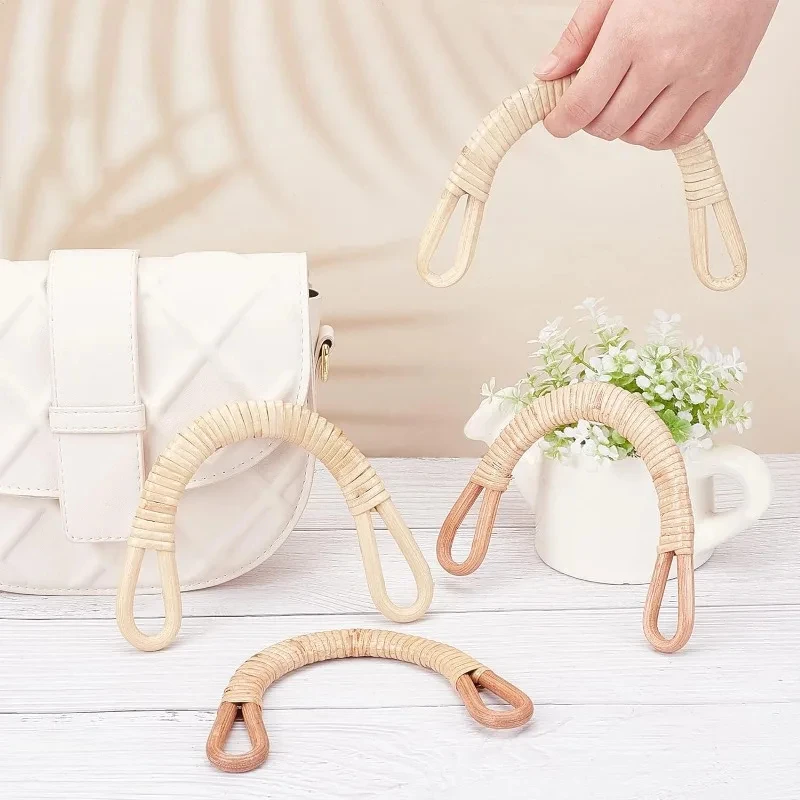 2 Stück natürliche Rattan gewebte Taschengriffe für Geldbörse, einfach zu installieren, mit Löchern, Griffersatz, Handtasche, DIY-Geldbörsen-Zubehör