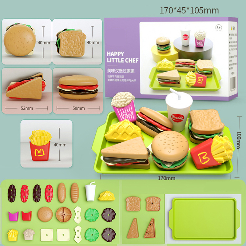 Juego de simulación de hamburguesa para niños, juego de cocina, Mini comida de simulación, juguetes de cocina para niñas, sándwich, patatas fritas, juego de ensamblaje de hamburguesas