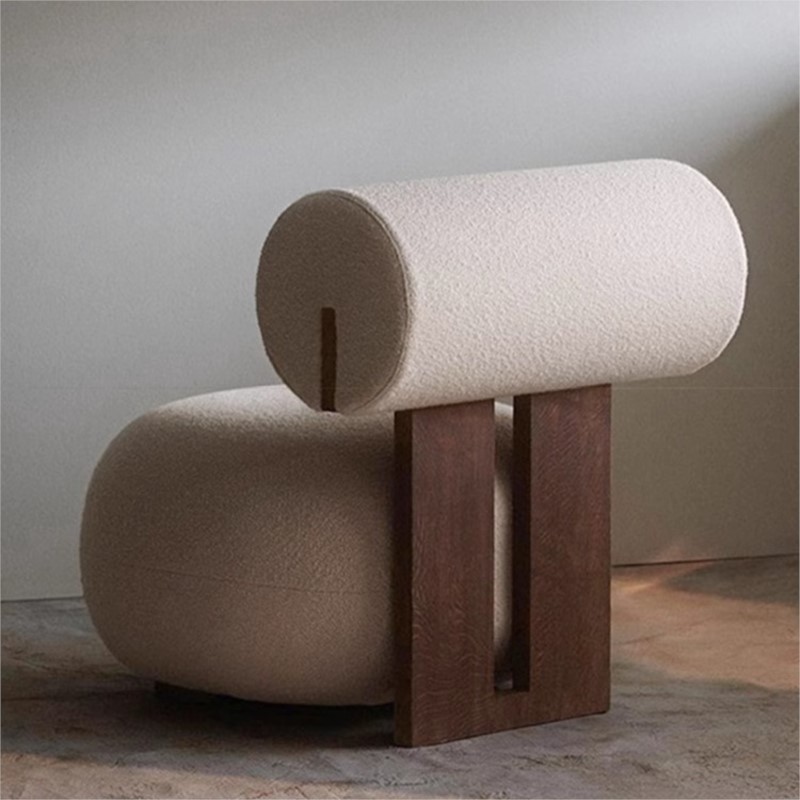 Silla de sofá de madera maciza de estilo nórdico moderno, se puede utilizar como viento crema, sala de estar, silla de hipopótamo de lana de cordero perezosa, silla de ocio individual