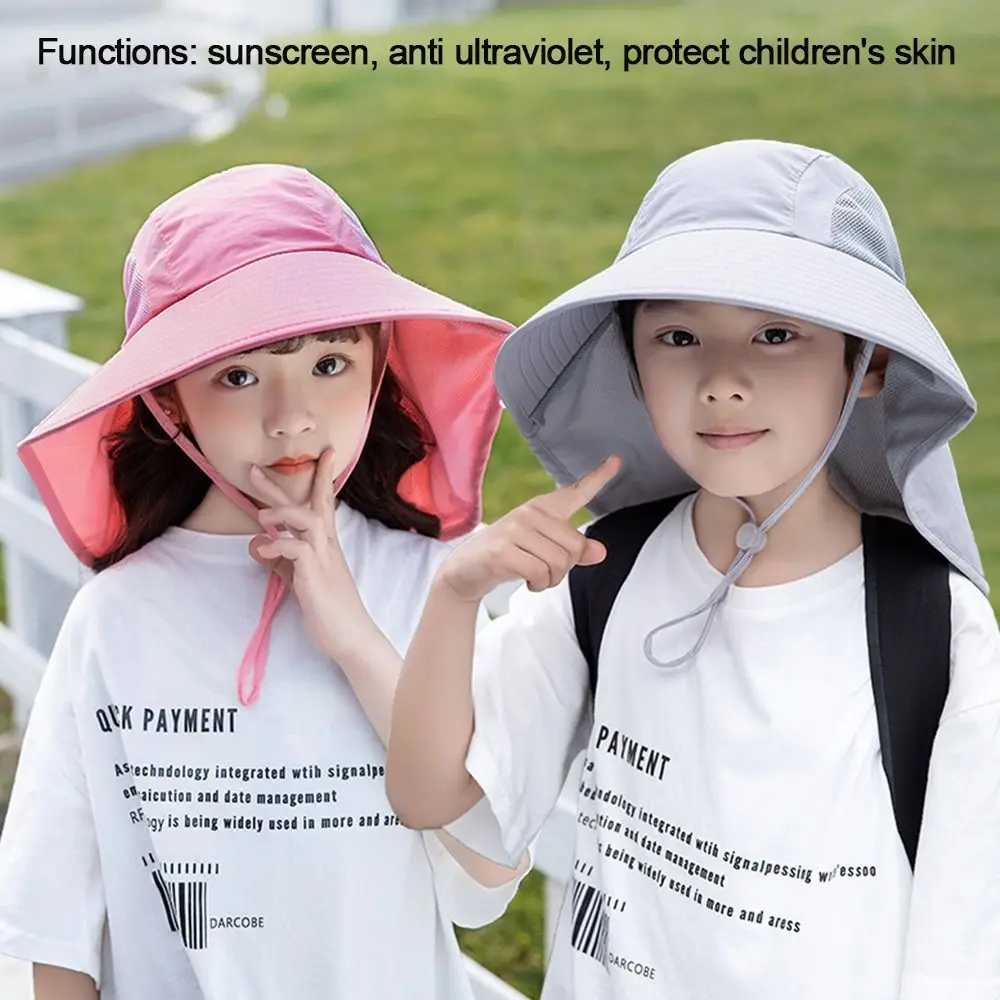 Kinder Sommer Eimer Hüte UV Schutz Outdoor Strand Sonnenhut Junge Mädchen Flap Cap Einstellbare Breite Krempe Kappe