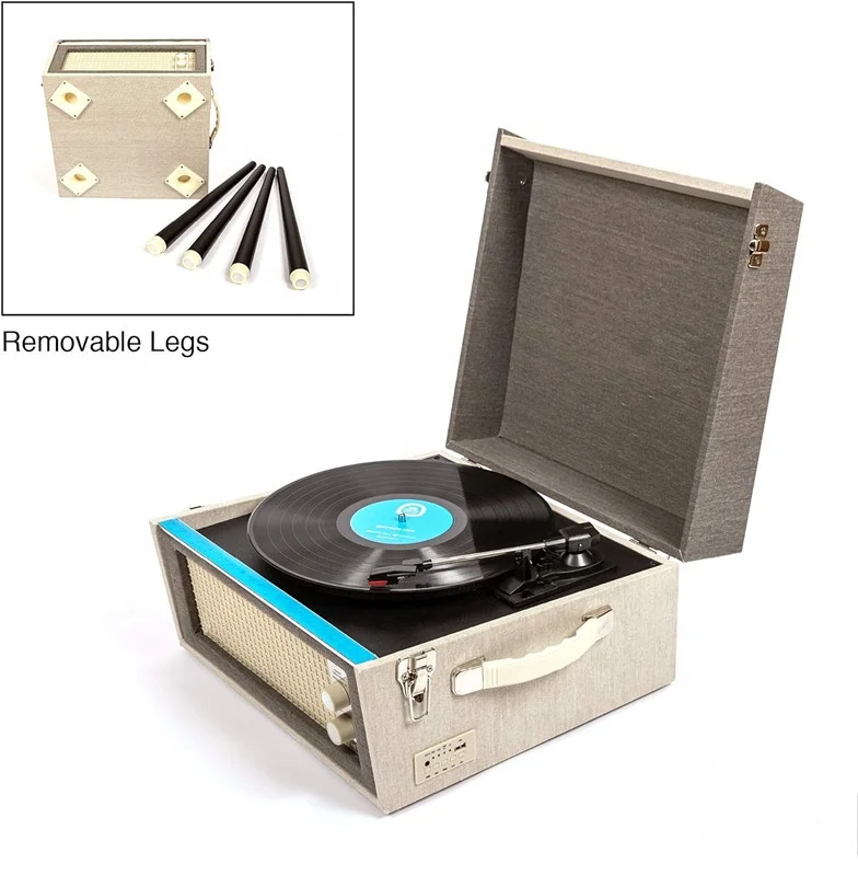 Reproductor de tocadiscos Bluetooth clásico USB con patas extraíbles (gris/crema)
