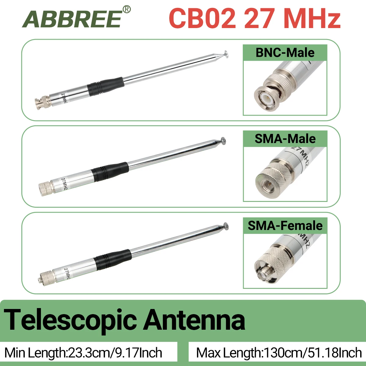 ABBREE-SMA-Macho SMA-Fêmea BNC Handheld Telescópica CB Antena, Adequado para Quansheng UV-K5 UV-K5 UV-K61 (8) Baofeng Walkie Talkie, 27MHz