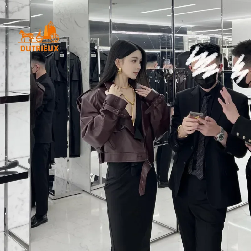 Autumn and Winter Genuine Leather Jacket for Women Oversized Custom-dyed Sheepskin High-grade Leather Jacket Temperament Coat