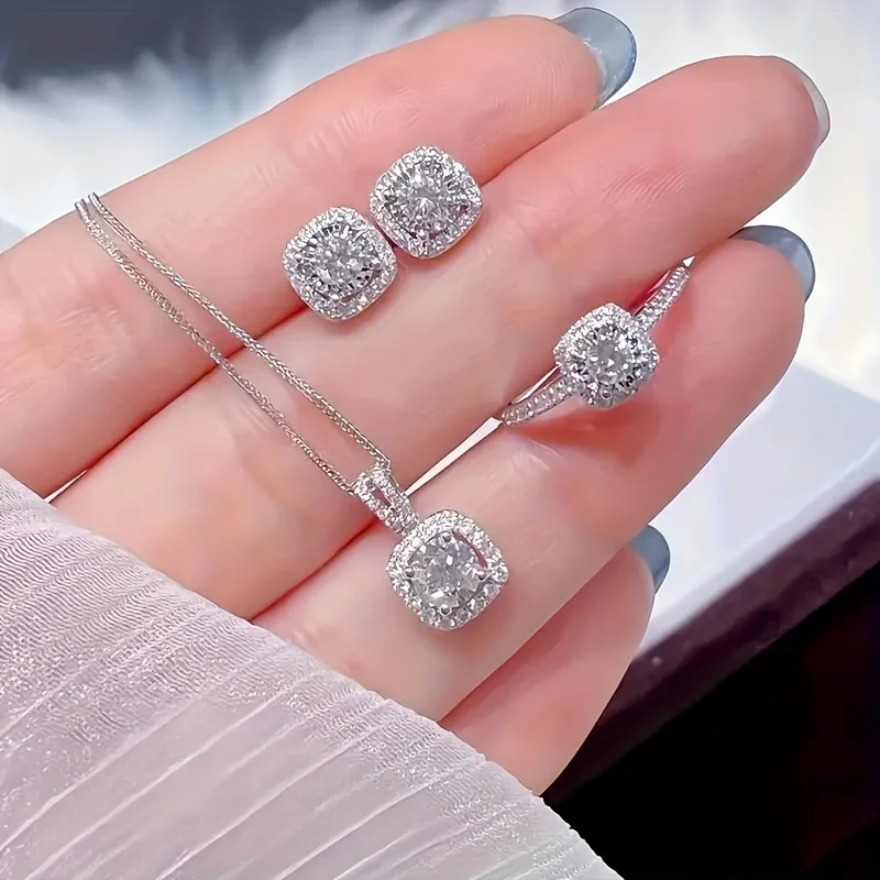 1-teiliges Luxus-Würfel-Schmuckset, elegantes Damen-Set mit Halskette, Ohrringen und Ringen, perfektes Geschenk zum Valentinstag, Weihnachtsgeschenk, Bi