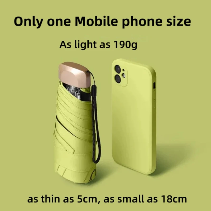 휴대용 미니 포켓 우산, 소형 여행 비 파라솔, 비닐 접이식 태양 쉐이드 방수 우산, UPF50 + 캡슐 우산