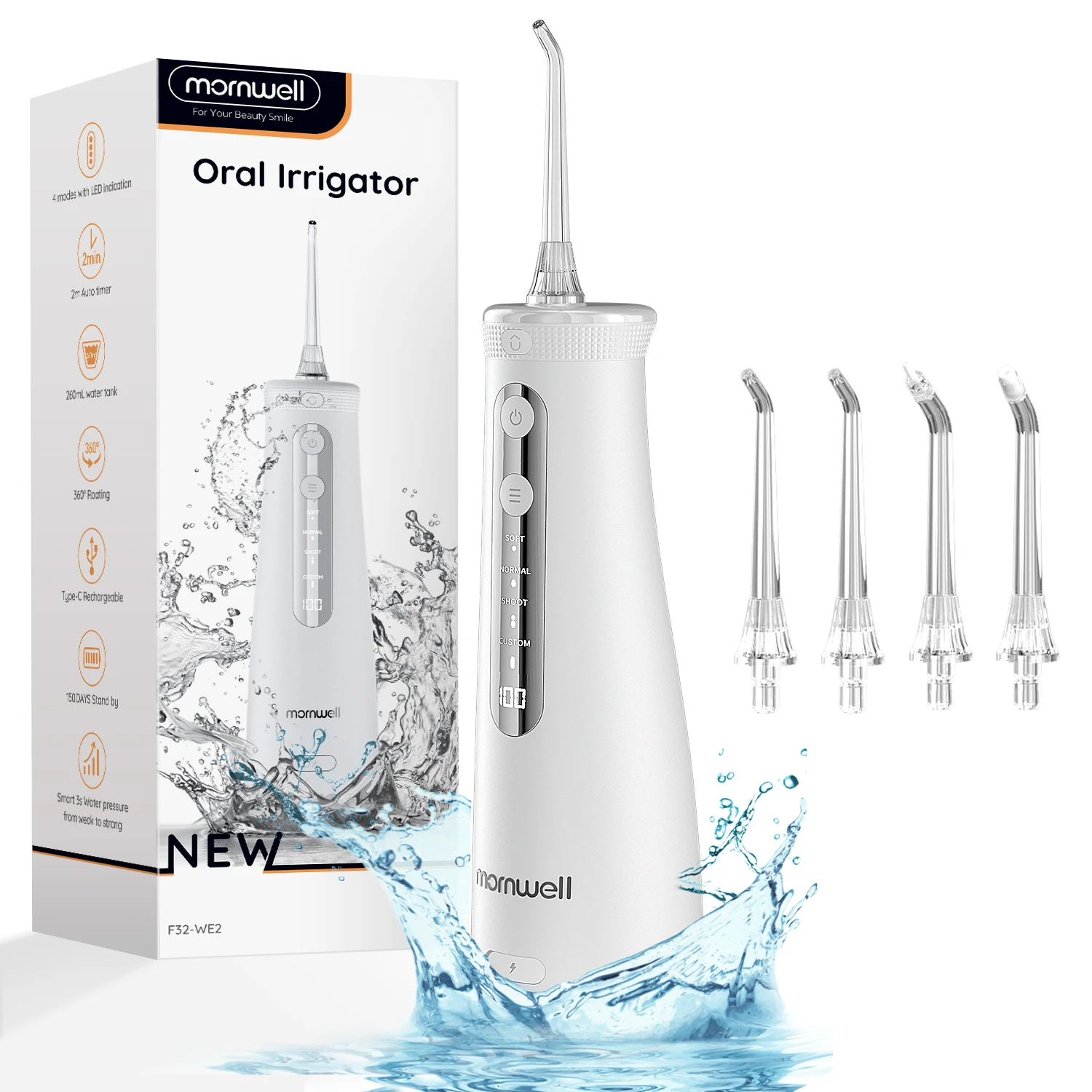 Cordless Wasser Dental Flosser F32 Tragbare Wiederaufladbare Munddusche 260ML Tank IPX7 Wasserdicht Leistungsstarke Batterie Dental Picks