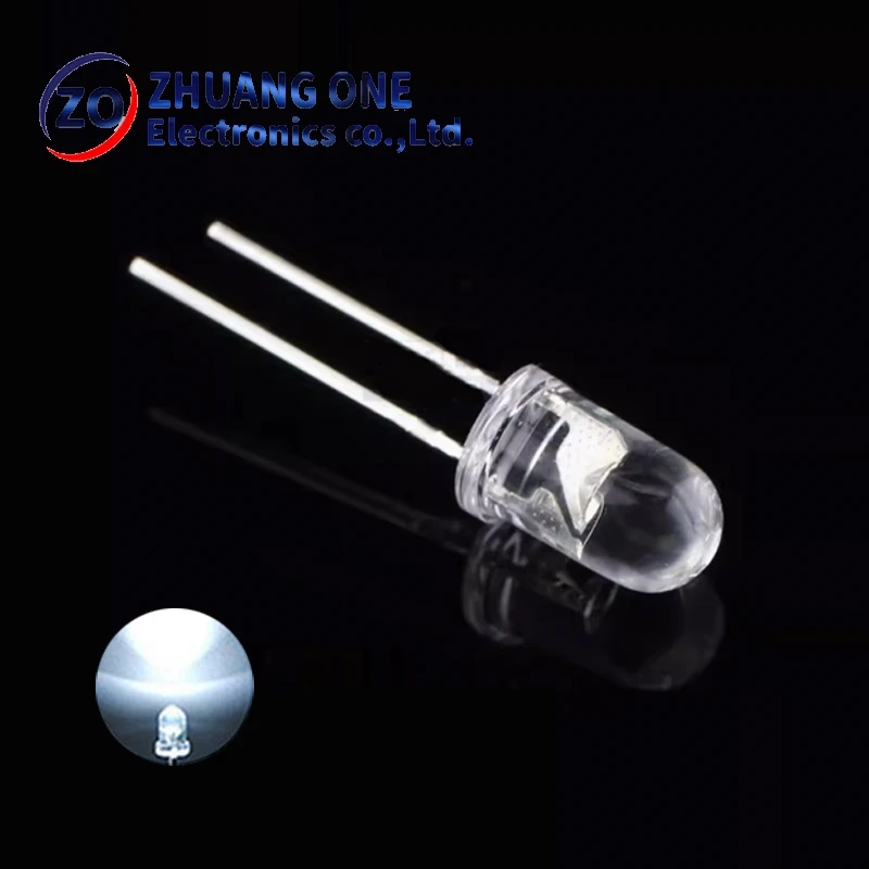 คุณภาพสูง LED โปร่งใสรอบ5มม.Super Bright Clear สีเขียวสีแดงสีขาวสีเหลืองสีฟ้าหลอดไฟ LED Emitting ไดโอด