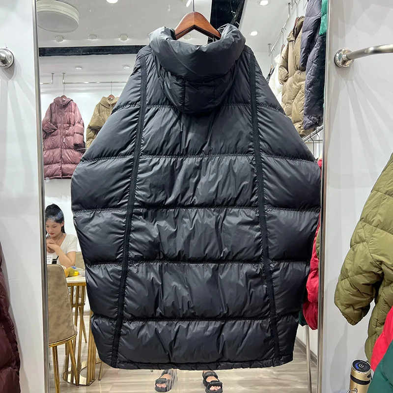 Schinteon Damen-Daunenjacke mit weißer Ente und Kapuze, Herbst-Winter, warm, lang, Übergröße, lockerer Mantel, 2025, Neu