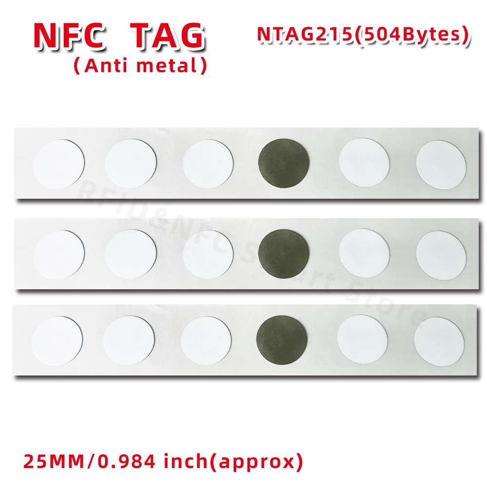 NFC215 Чип-метки на металлических NFC-наклейках с защитой от металлических помех NFC-метка для всех устройств сотовых телефонов с поддержкой NFC RFID-метка 13,56 МГц